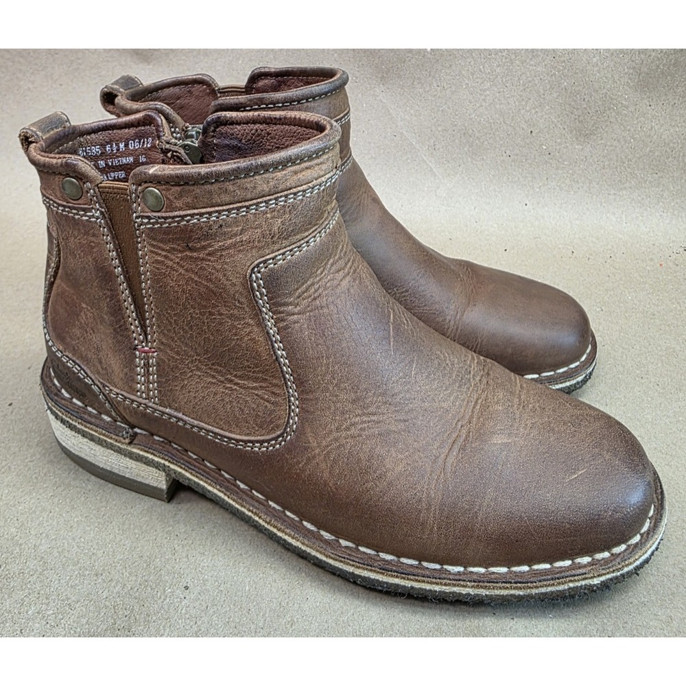 Clarks Originals (Sz 6.5 M) Womens Brown Zip Leather Ankle Boots Chelsea